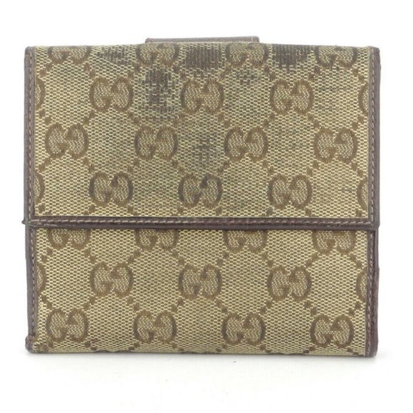 Gucci W Hook Wallet GG Canvas Beige Canvas ~ Leather Auth Used G1429 - Picture 7 of 10